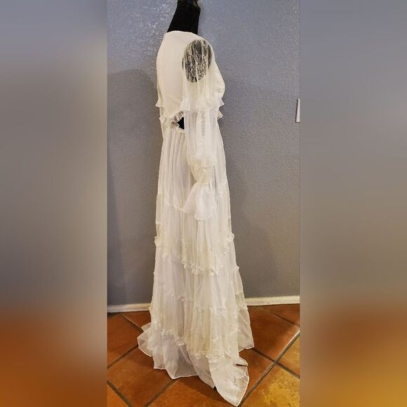 PatBo White Cutout Lace-Trim Linen V-Neck Maxi Dress – Women’s Designer Dress - Picture 15 of 16